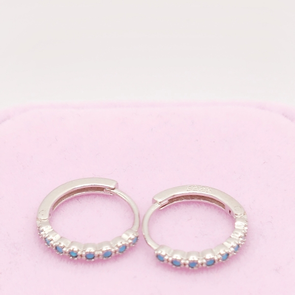 Silver Huggies with blue accent - Picture 6 of 8